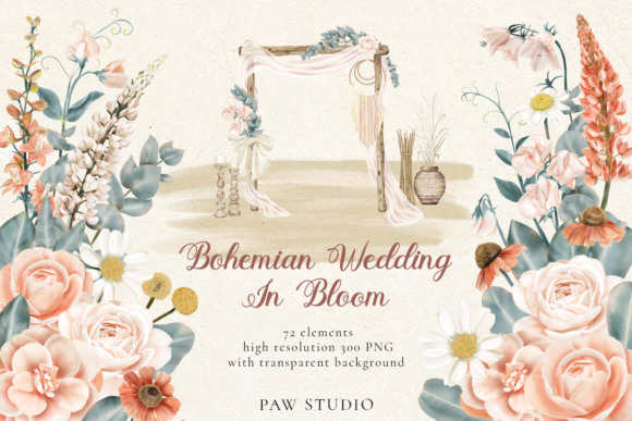 Download Bohemian Wedding Flowers Leaves Clipart - Wedding Collection