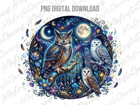 Download Celestial Owl Night Forest Art PNG - Celestial Collection