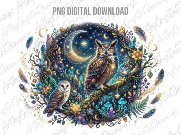 Download Celestial Night Owl Bird Forest PNG - Celestial Collection